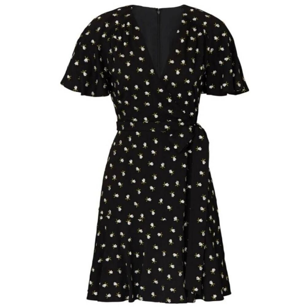 Jill Stuart Embroidered Floral Faux Wrap Mini Dress Black Size 4